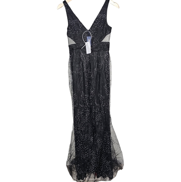 Marchesa Notte Black Glitter Gown Evening Wedding Gala Size 0 New With Tags - Picture 5 of 10